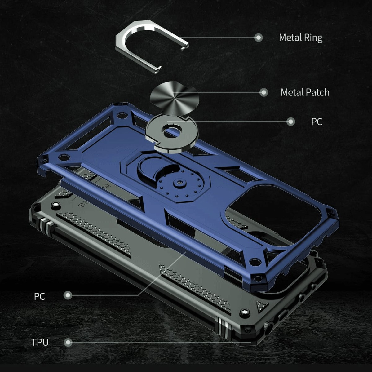 Protectores para celular  para Xiaomi  Redmi Note 13 4G Funda reforzada con anillo v2 Azul